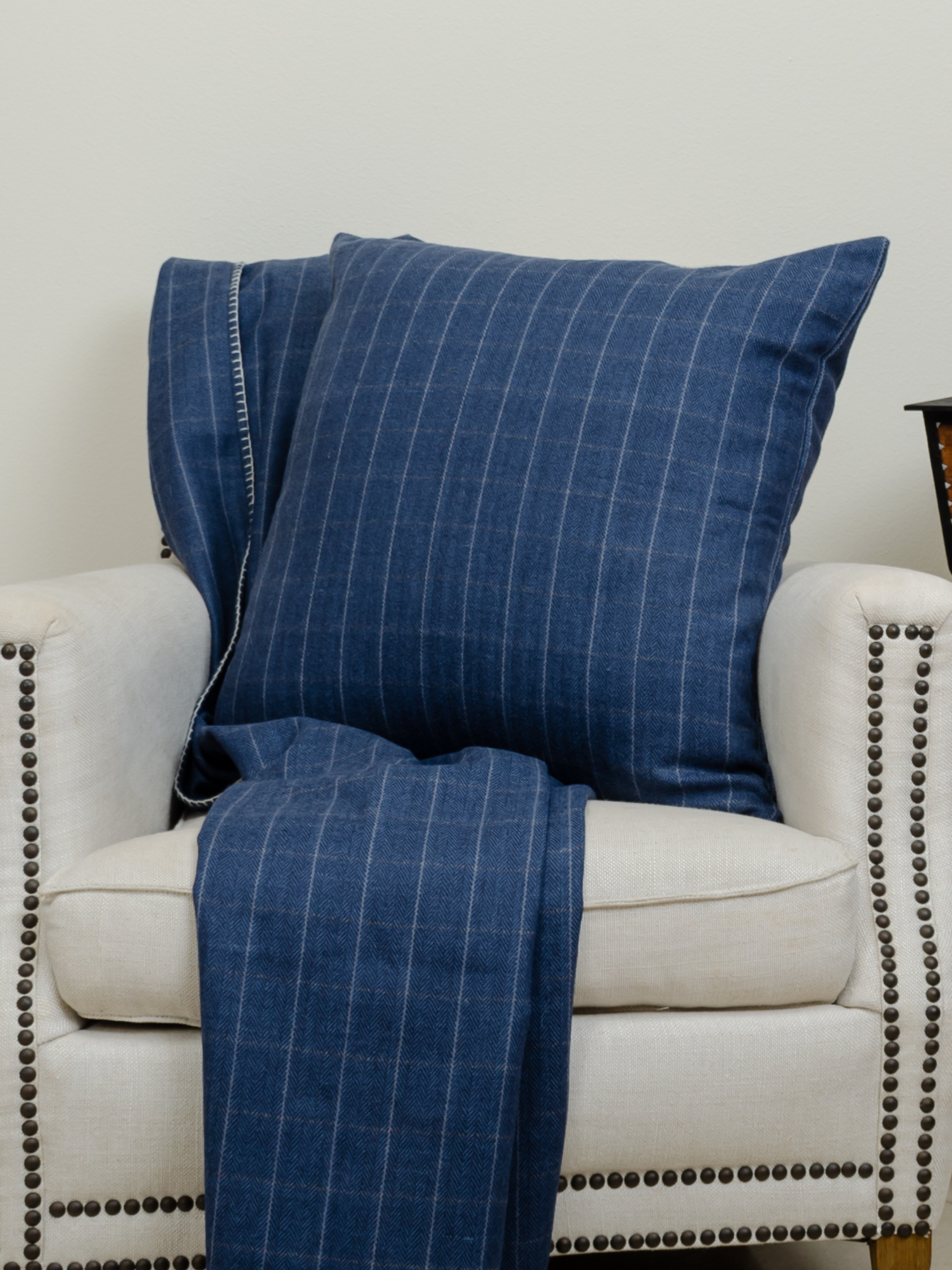 Highlands Navy Squares Wool Pillow