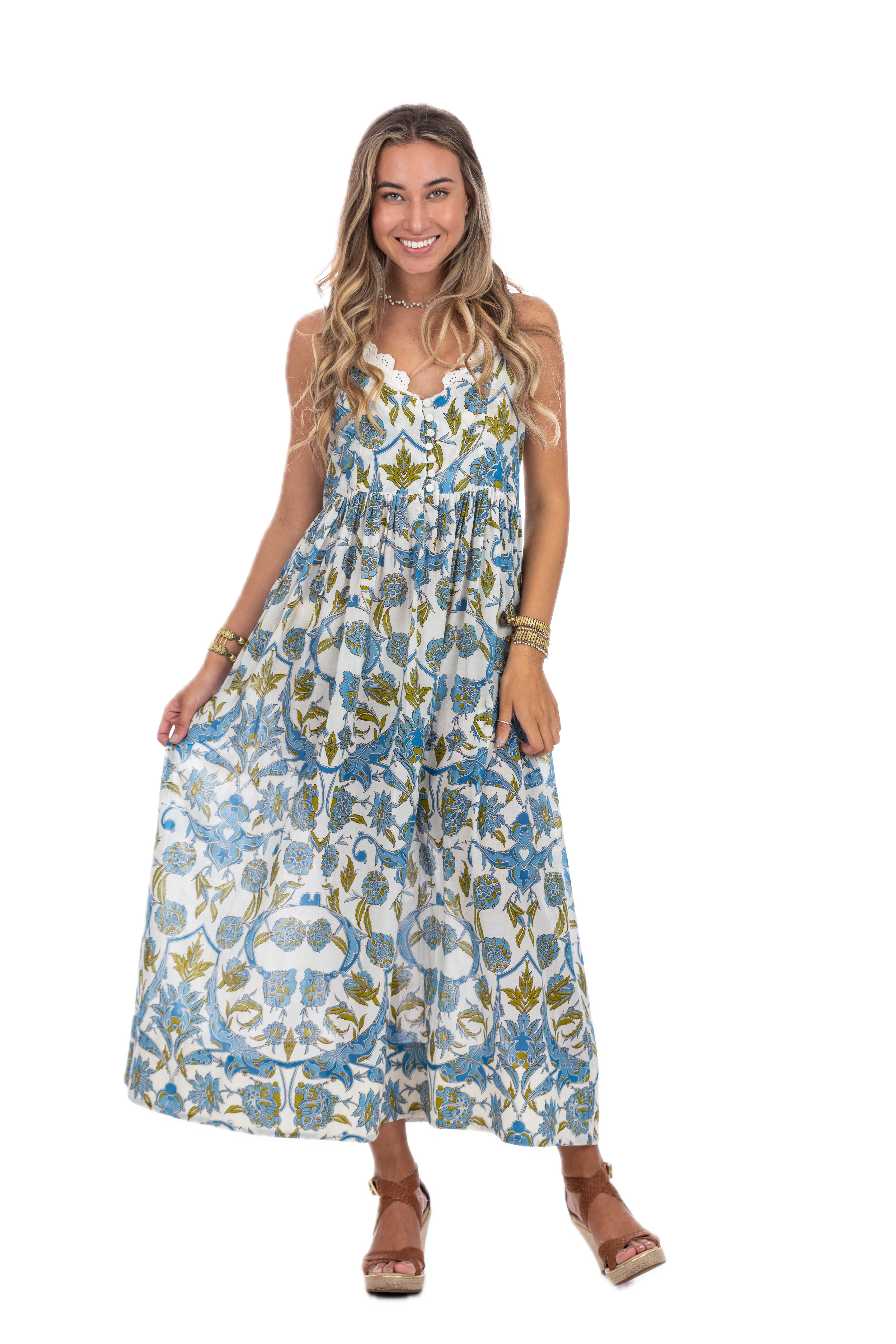 Felicia Jamewar Blue Long Summer Dress