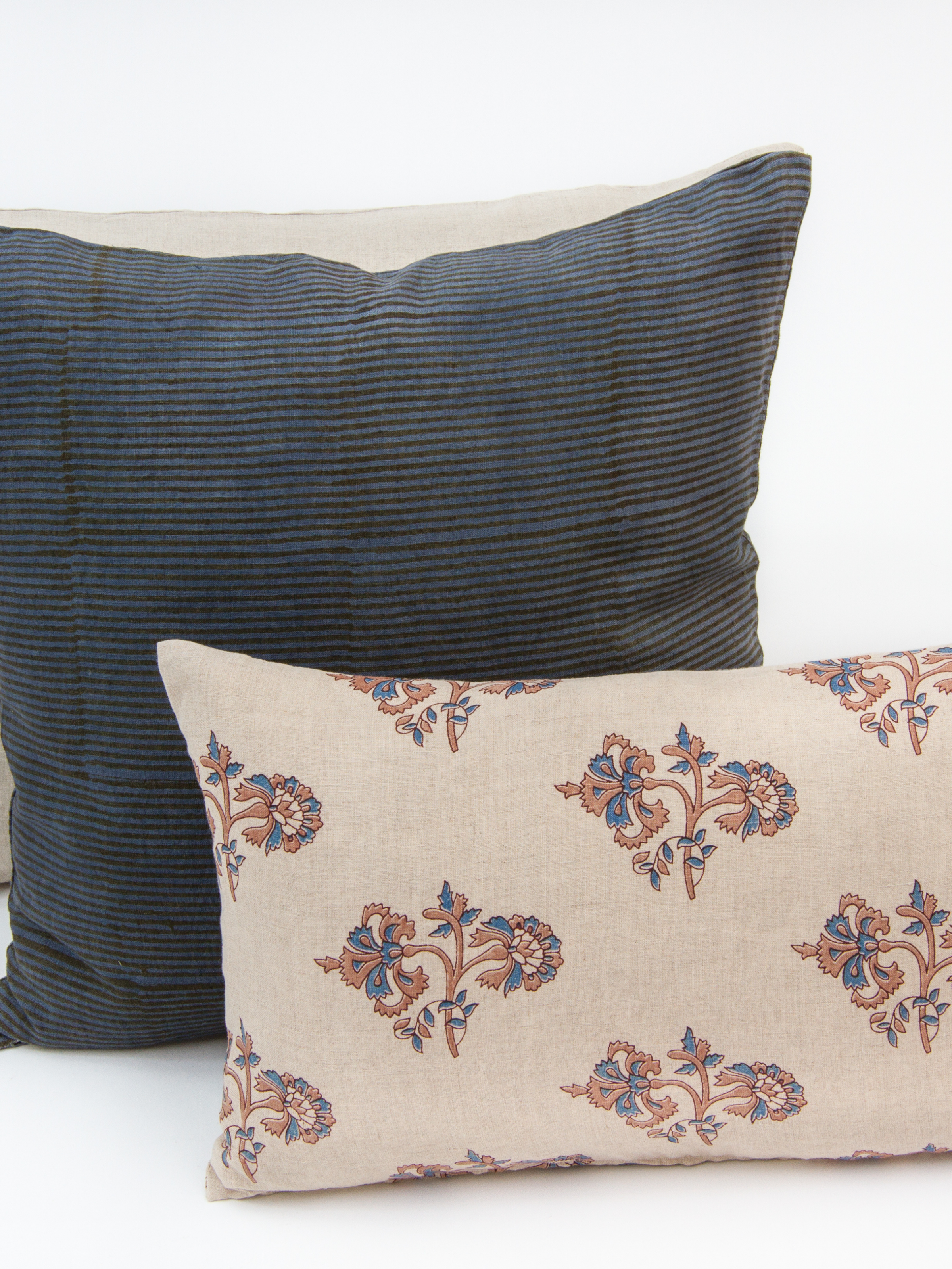 Carnation Blue And Taupe Lumbar Pillow