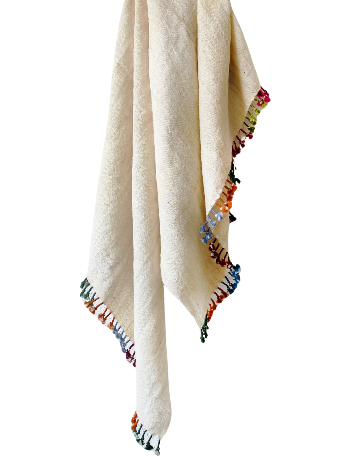 Kutch Shell With Rainbow Pompoms Wool Throw