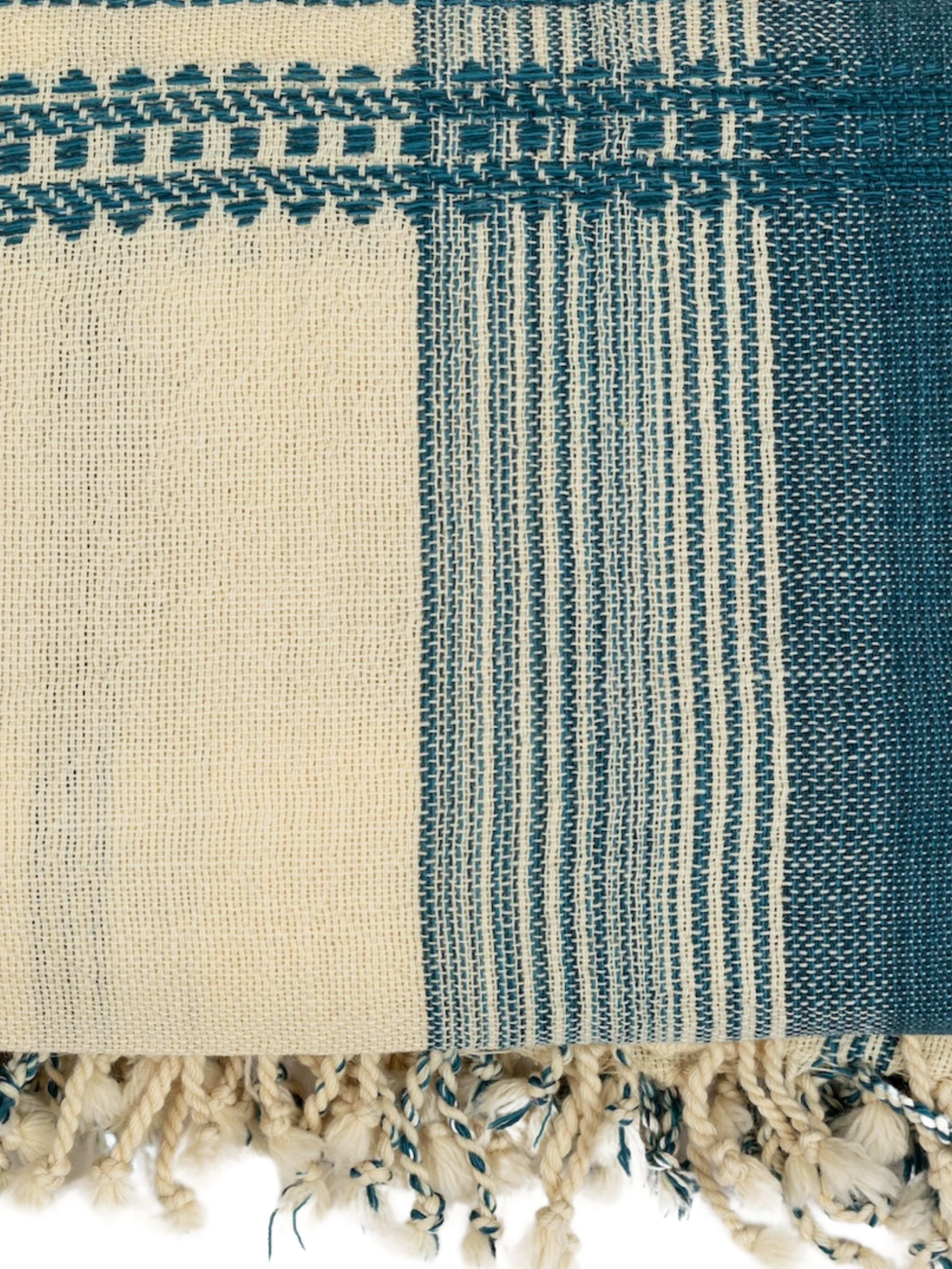 BK Shell/Indigo Handwoven Bedspread w/ Stripes