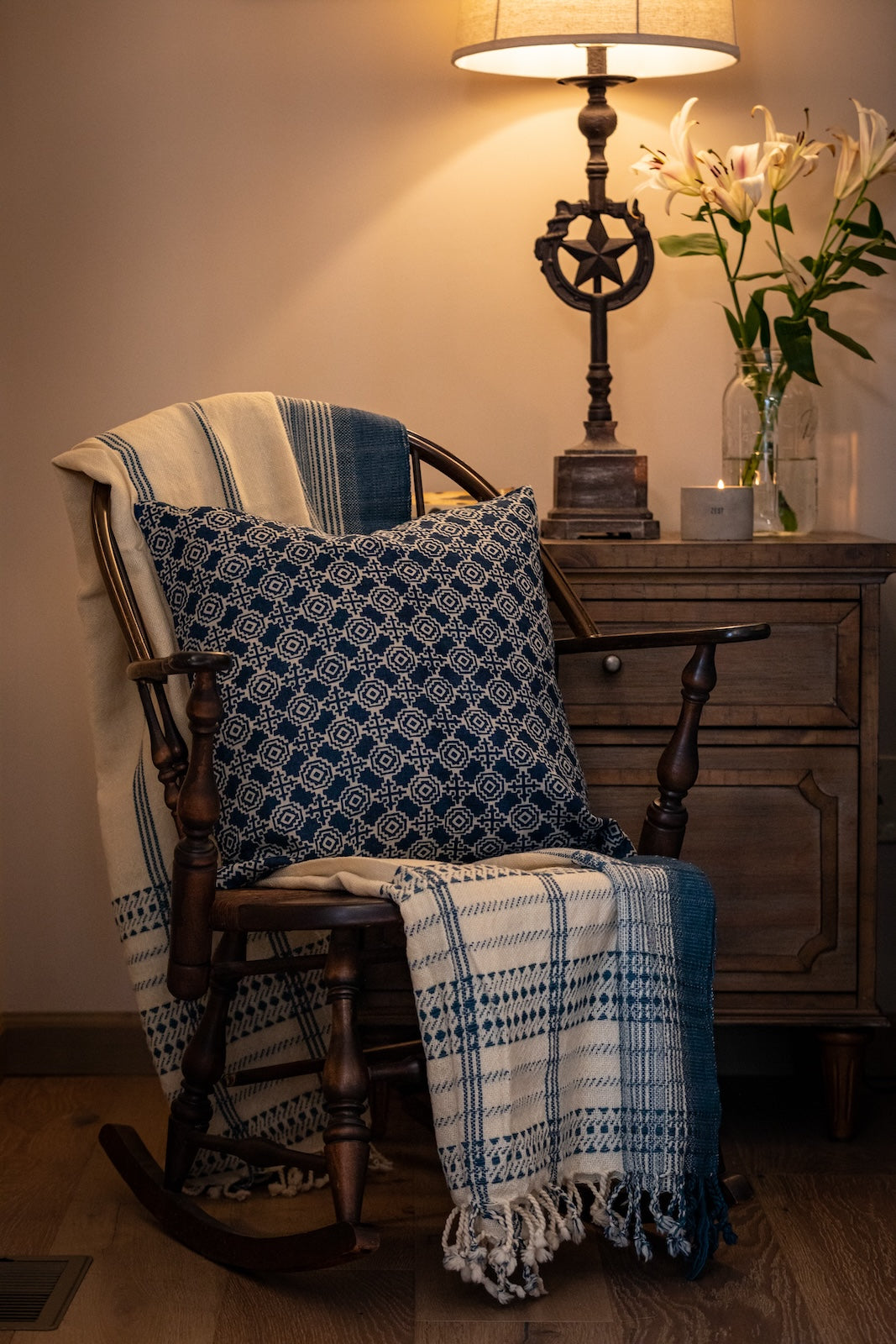 BK Shell/Indigo Handwoven Bedspread w/ Stripes