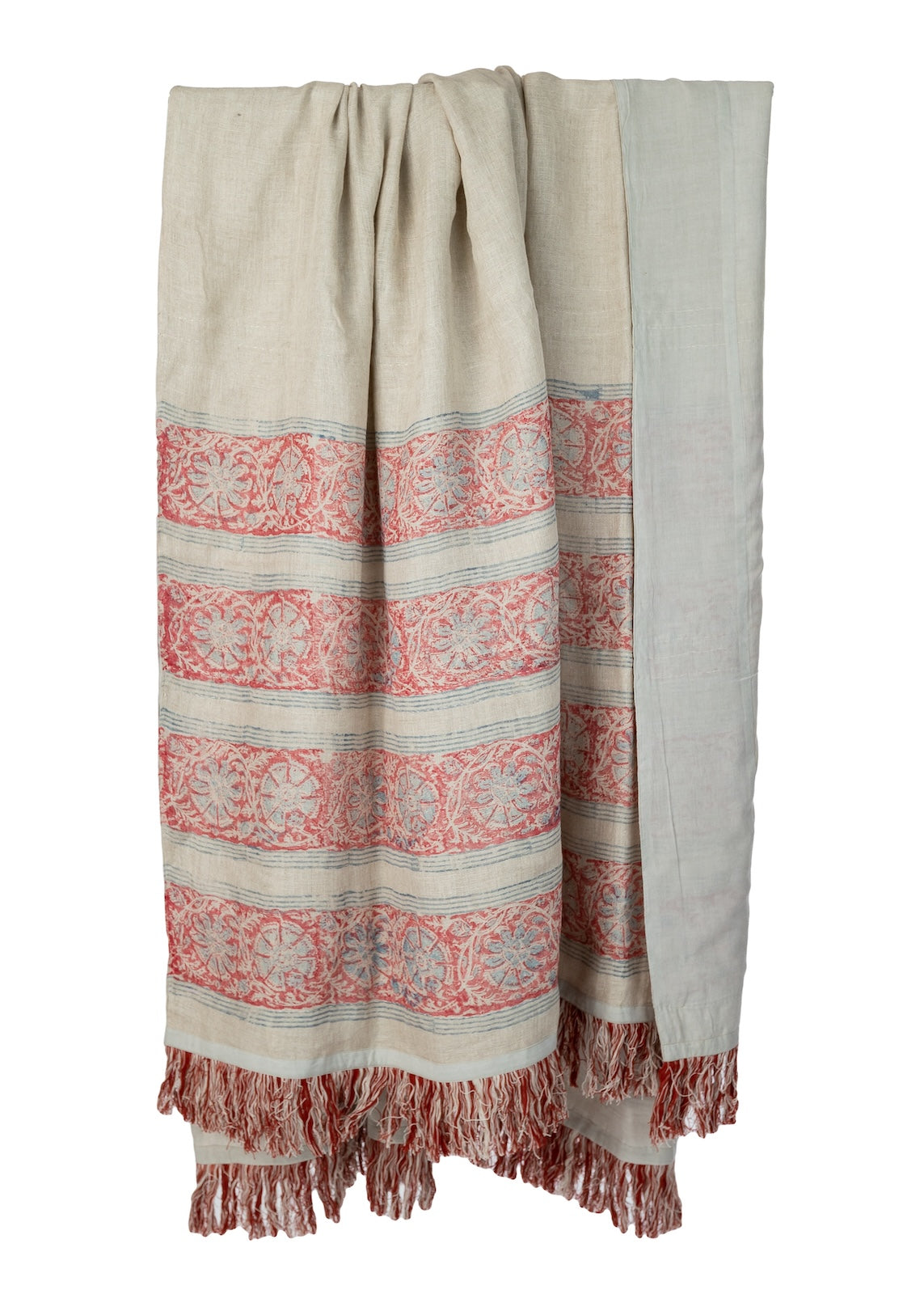 Iastanbul Border Red and Blue Sheer Linen Throw