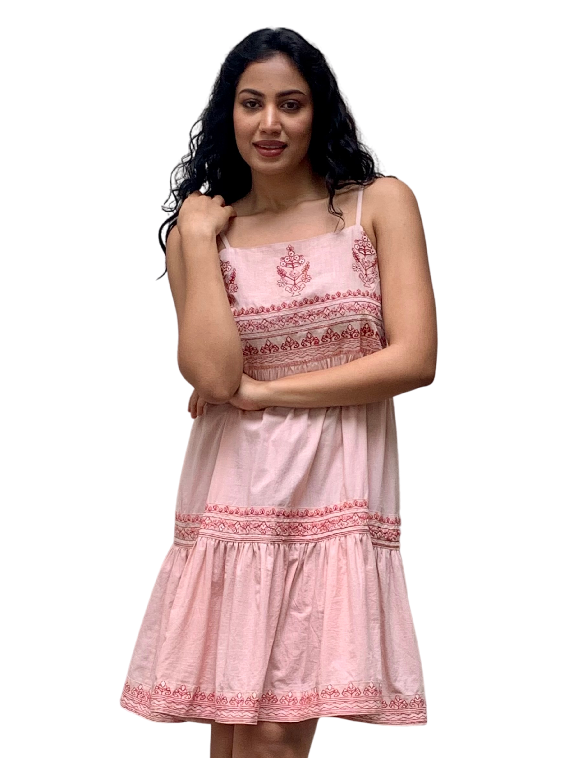 Bora Bora Dress (Keshte Red Embroidery Solid Blush)