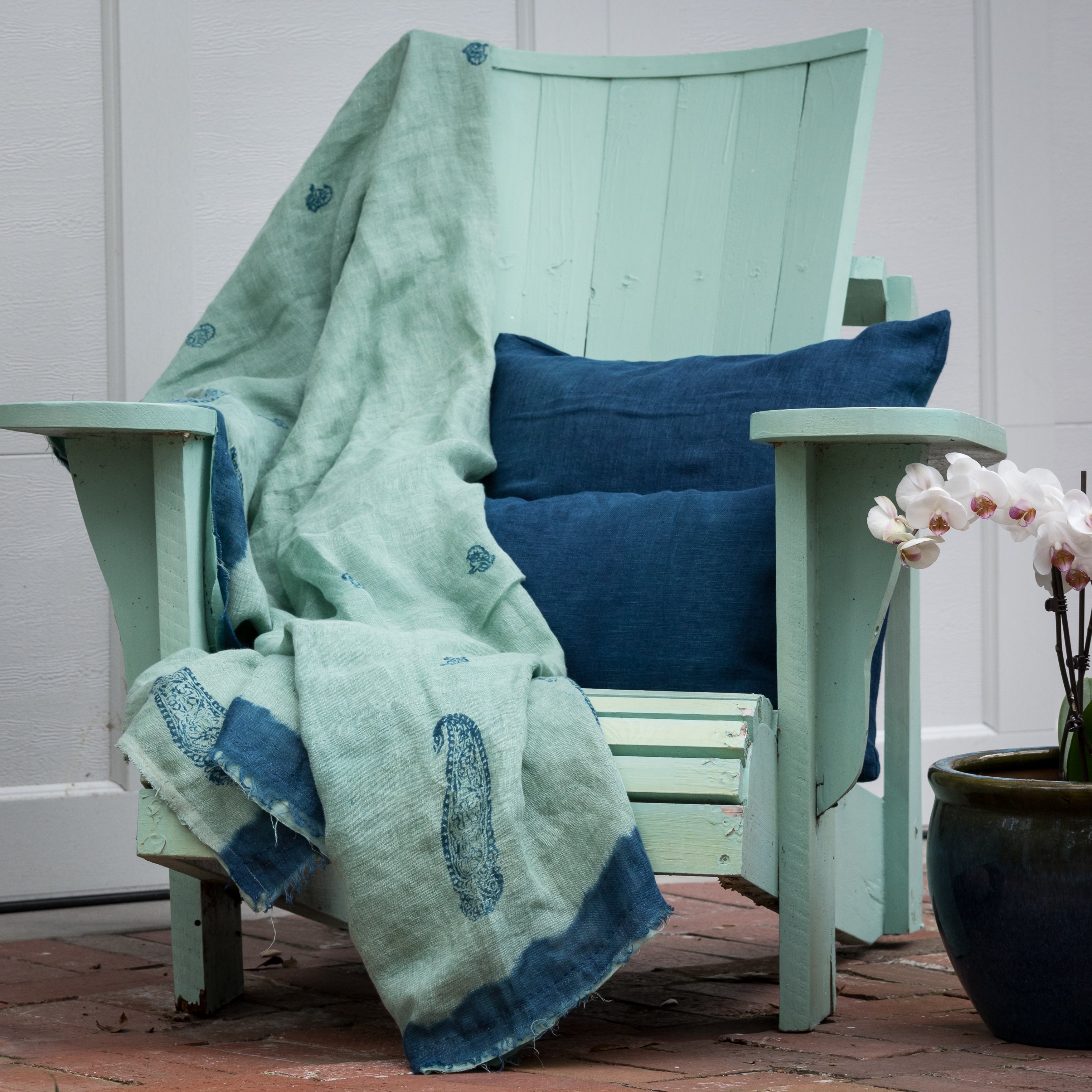 Ambi Green Blue Sheer Linen Throw