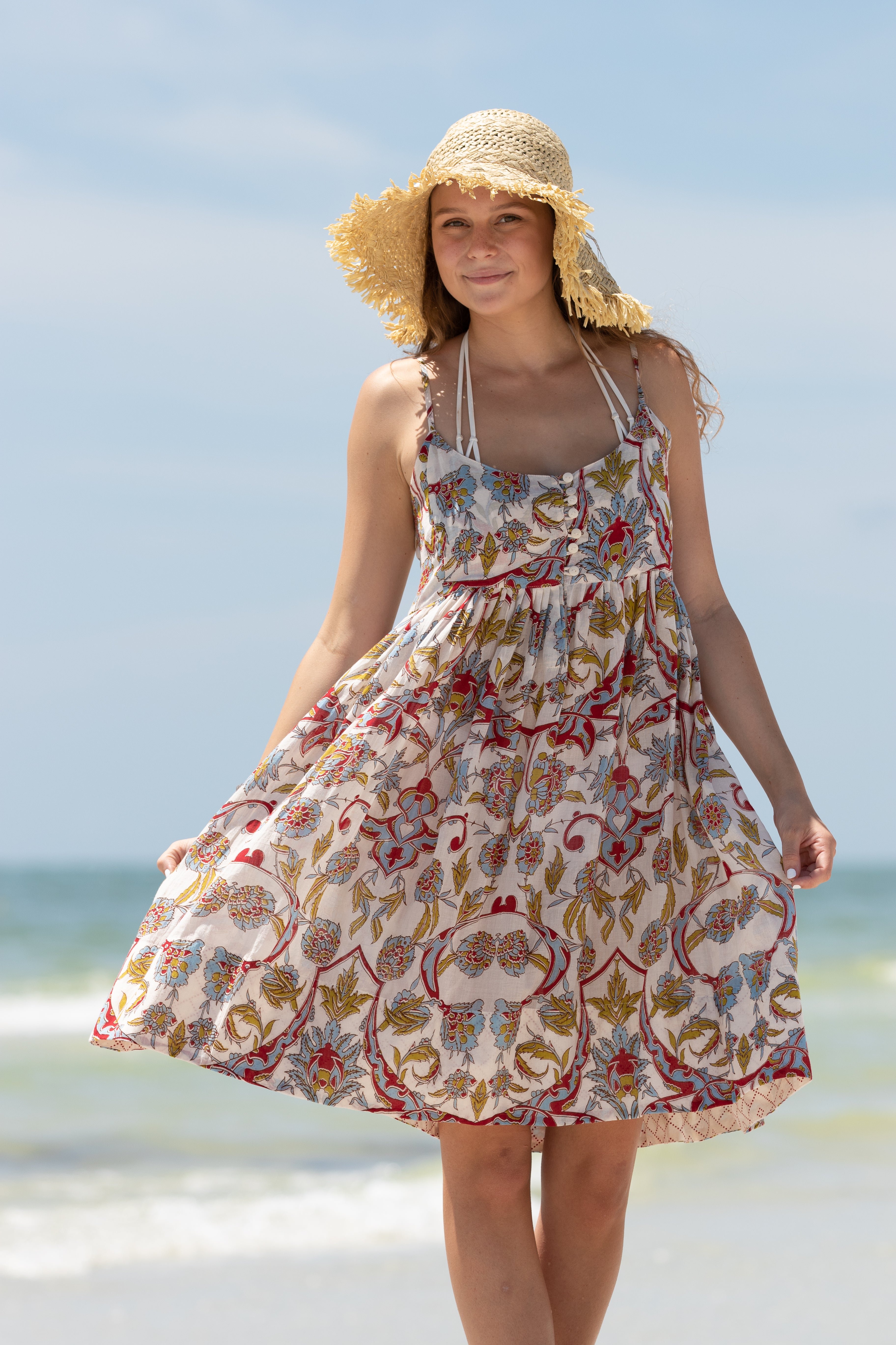 Felicia Jamewar Red Midi Summer Dress