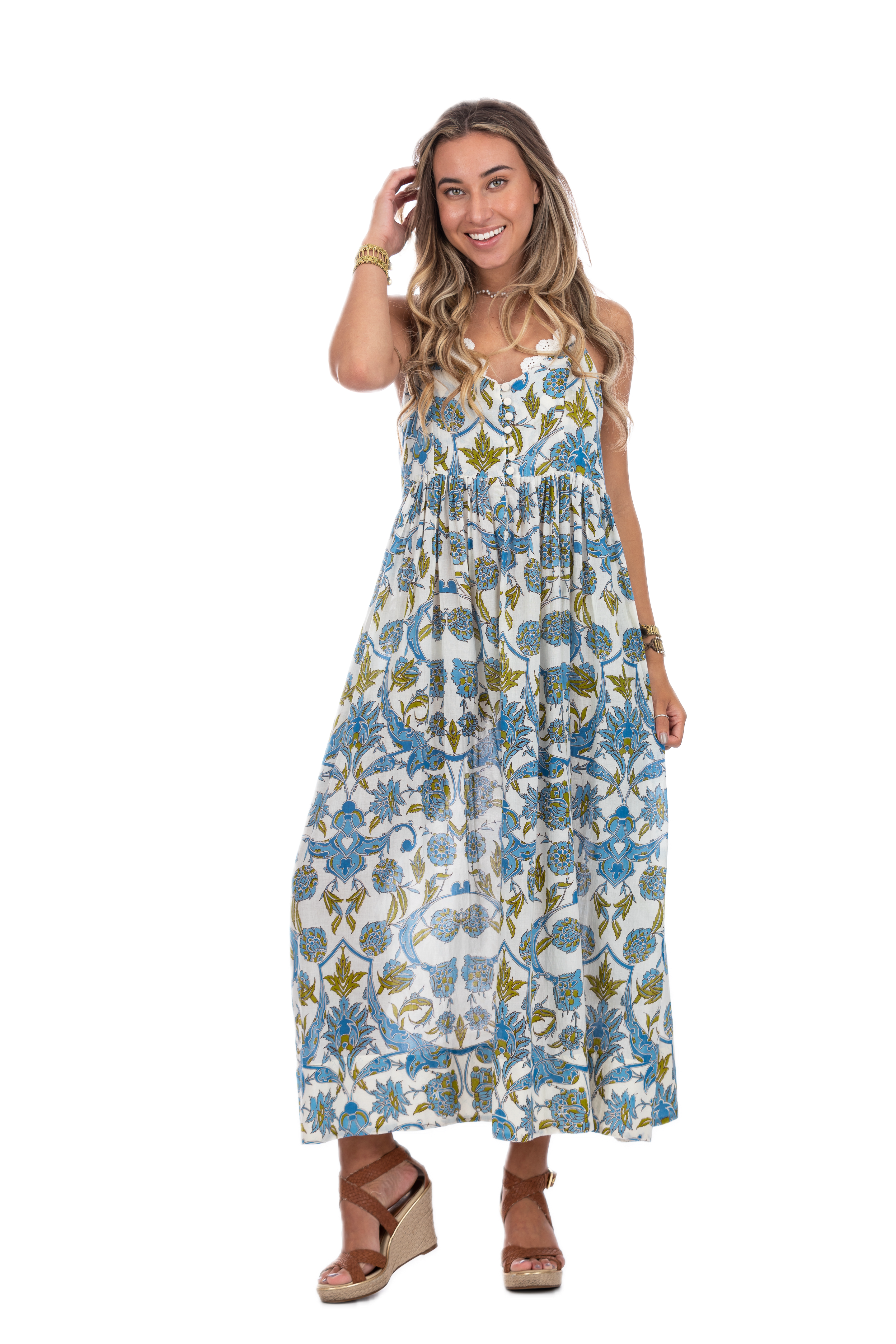 Felicia Jamewar Blue Long Summer Dress
