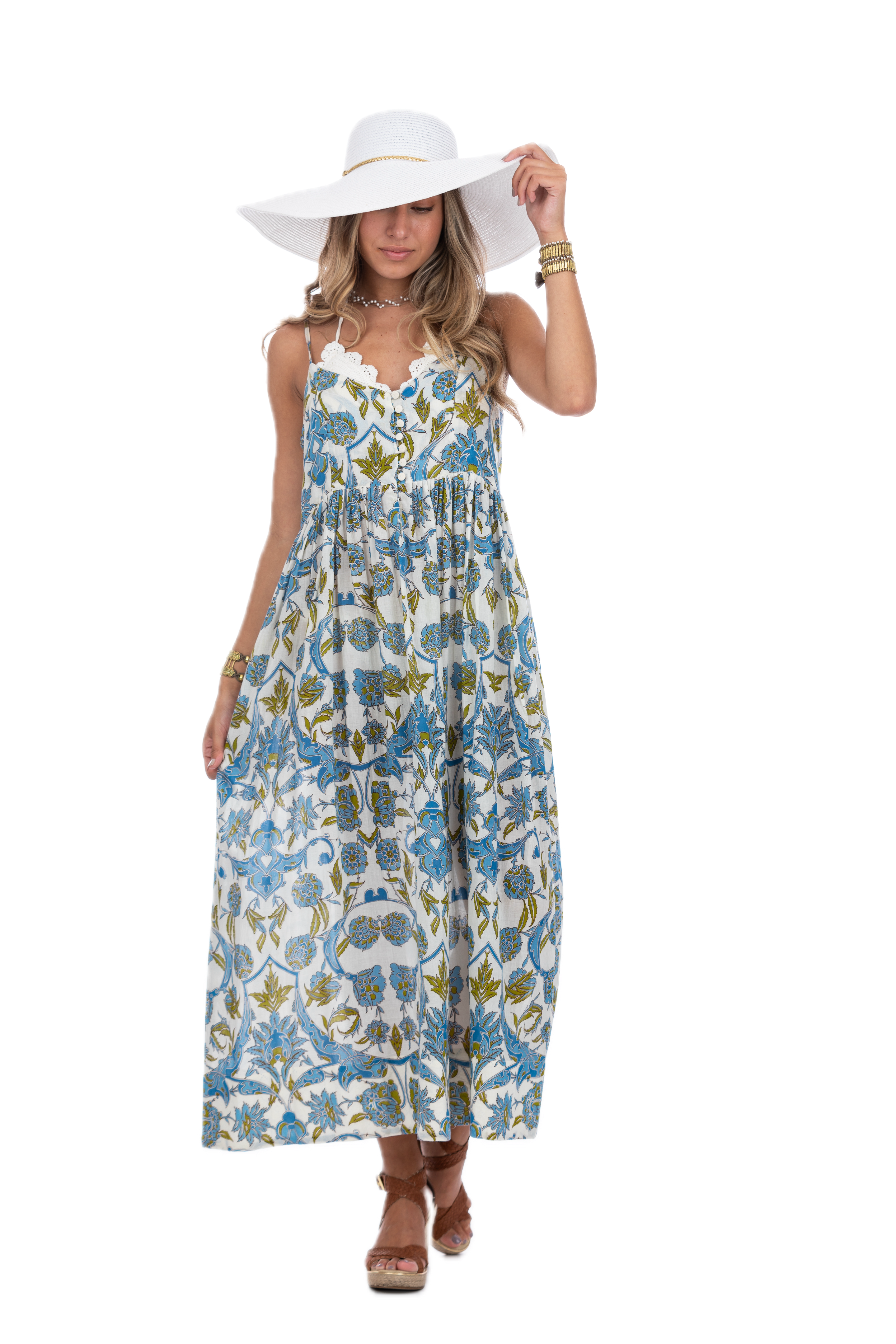 Felicia Jamewar Blue Long Summer Dress