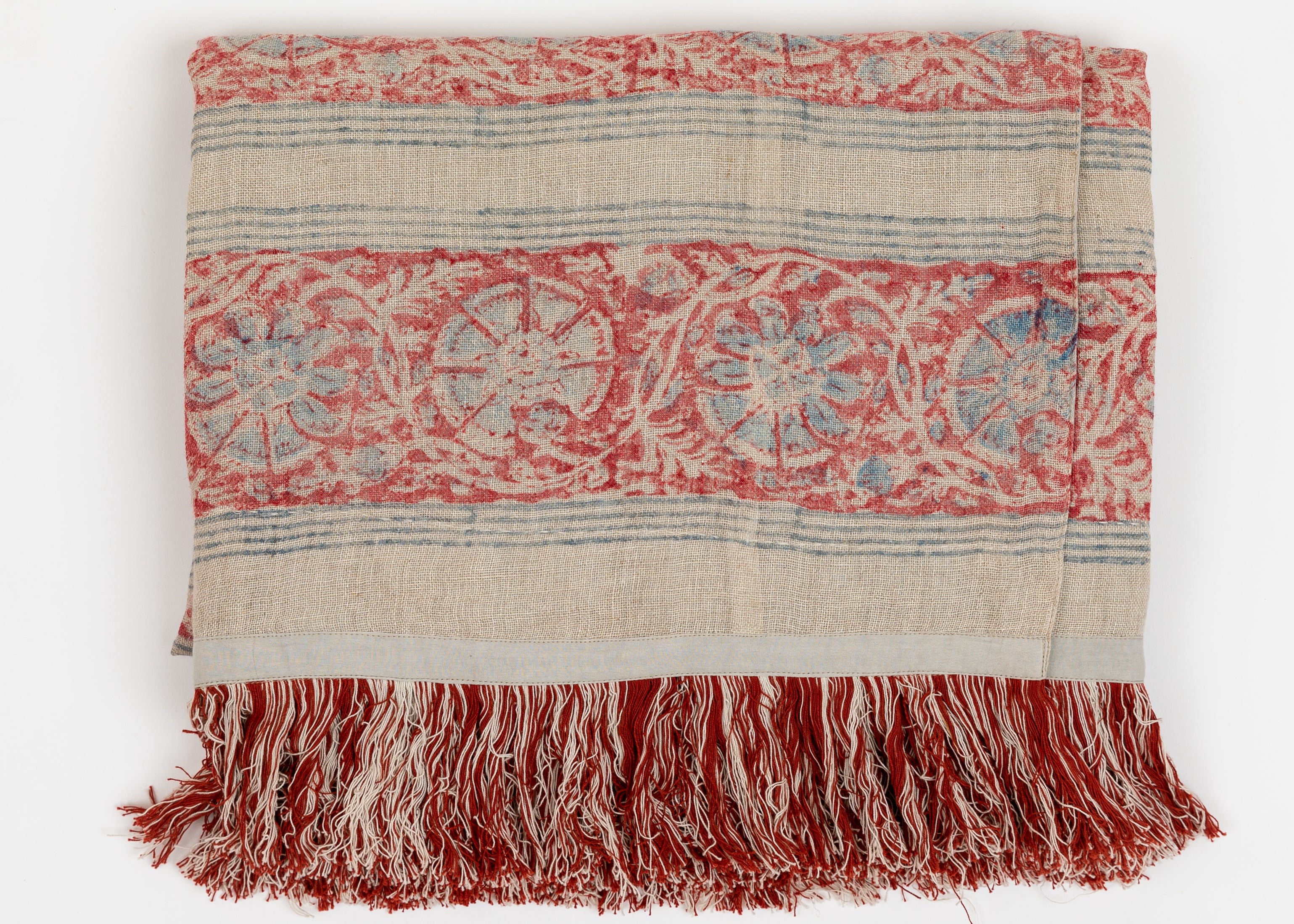 Iastanbul Border Red and Blue Sheer Linen Throw