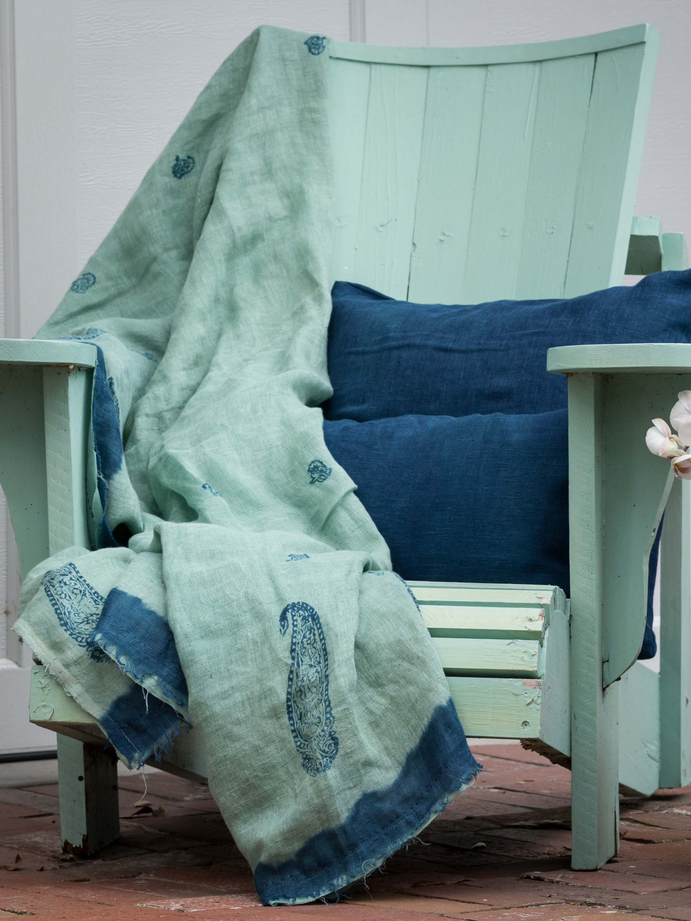 Ambi Green Blue Sheer Linen Throw