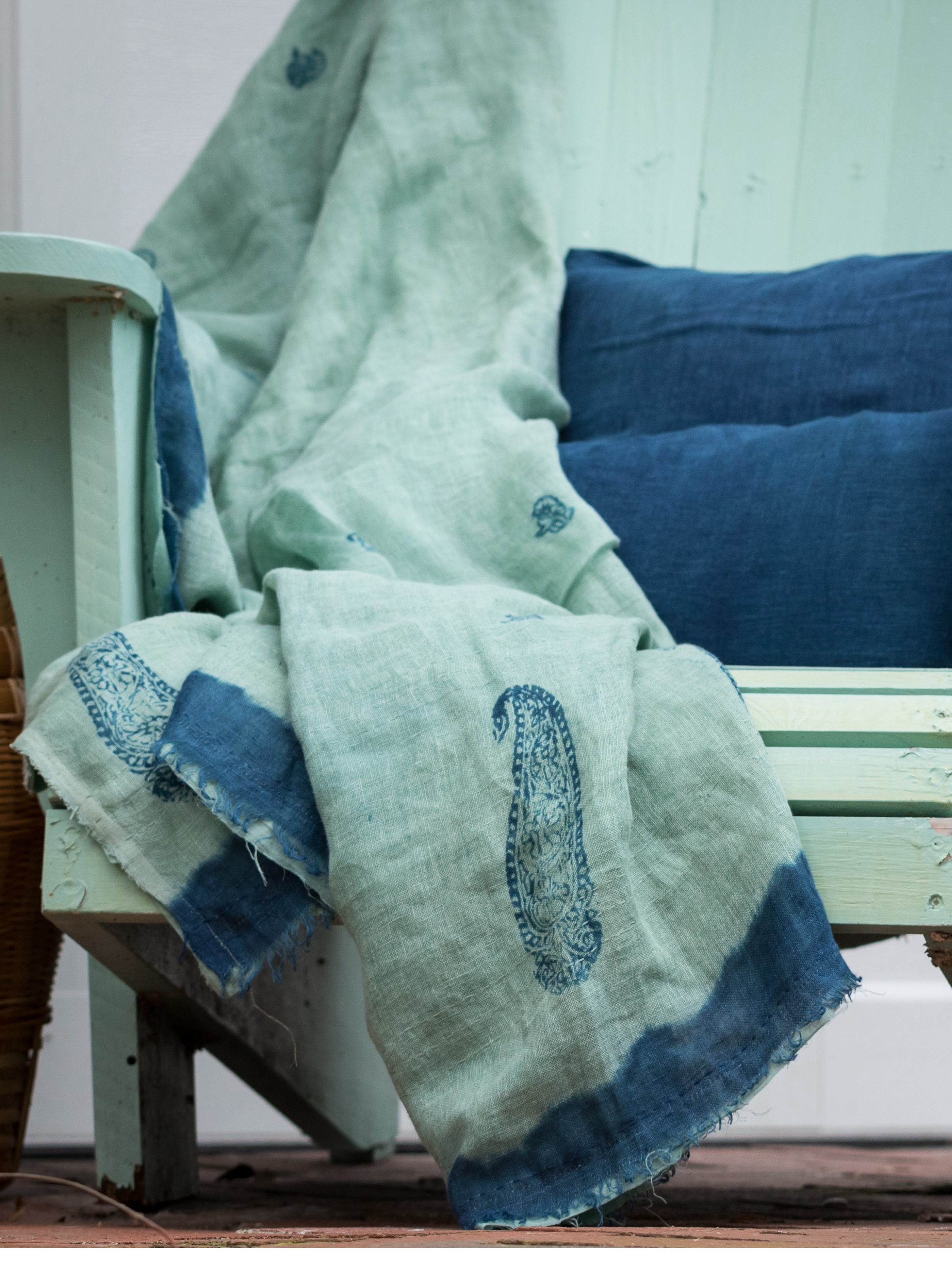 Ambi Green Blue Sheer Linen Throw