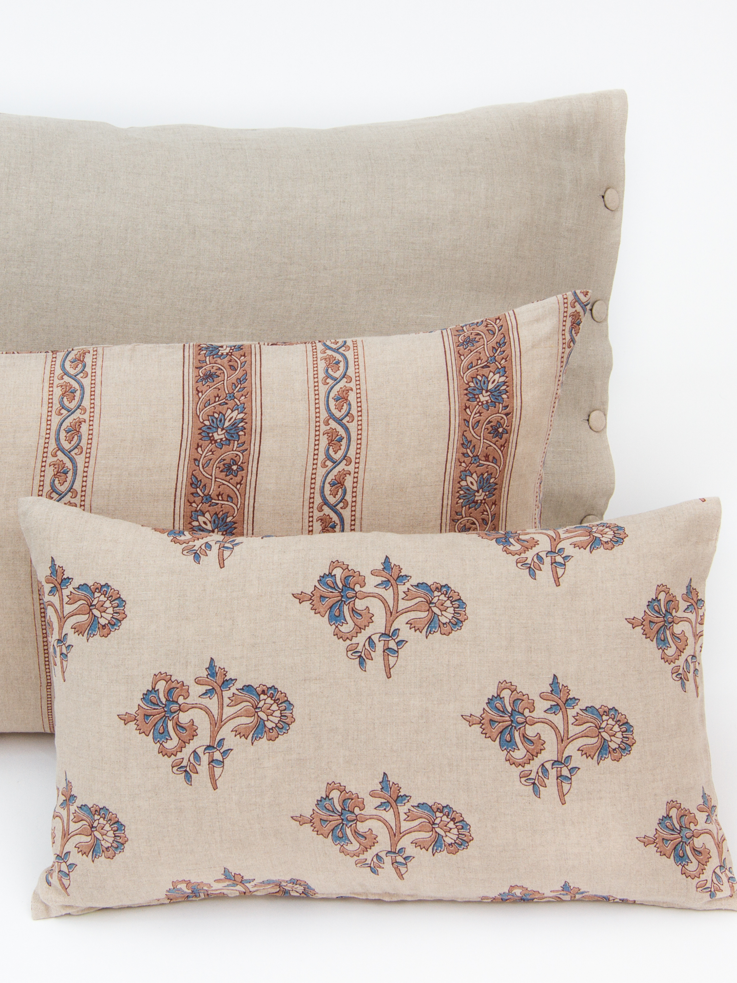 Carnation Blue And Taupe Lumbar Pillow