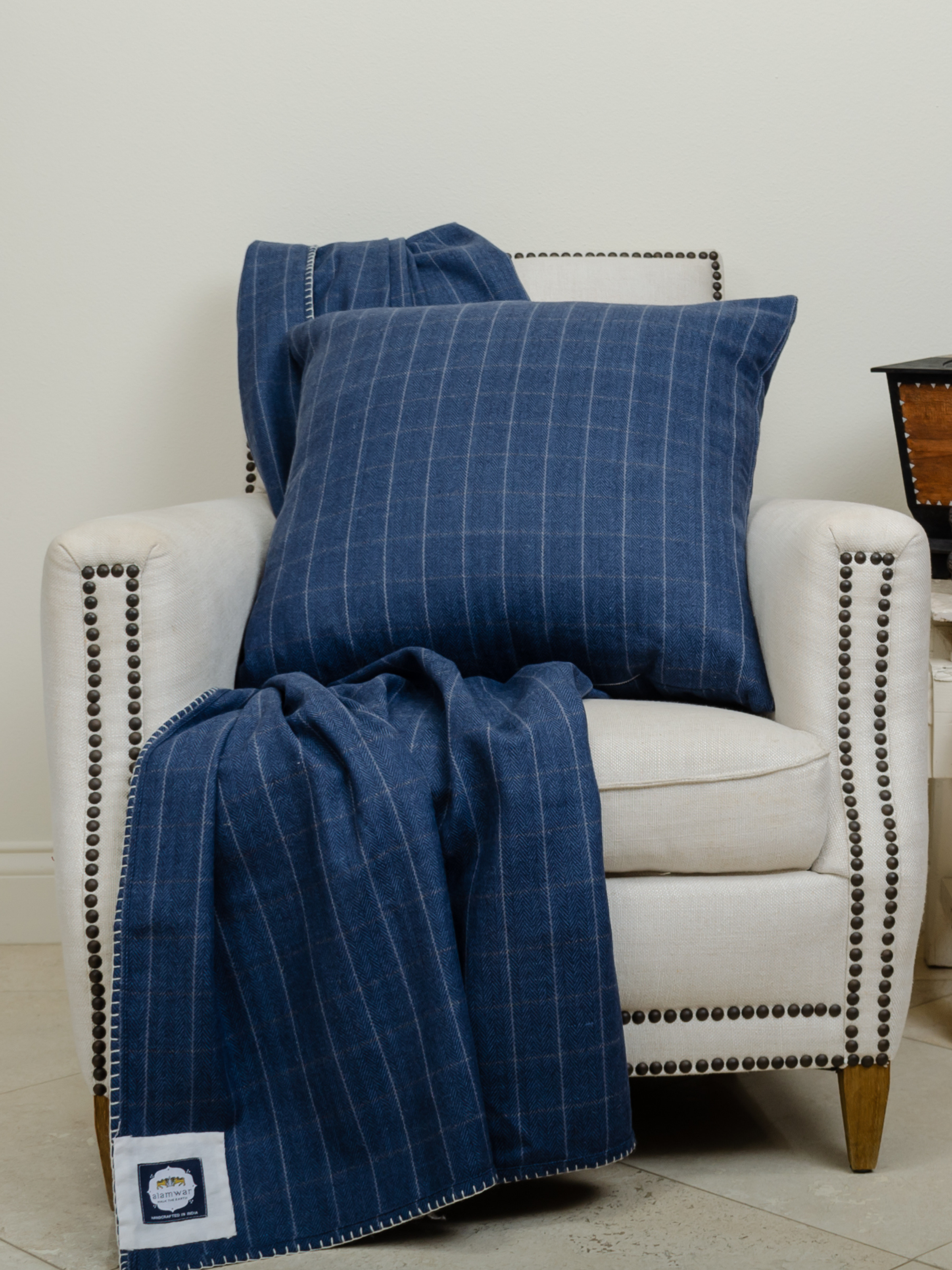 Highlands Navy Squares Wool Throw