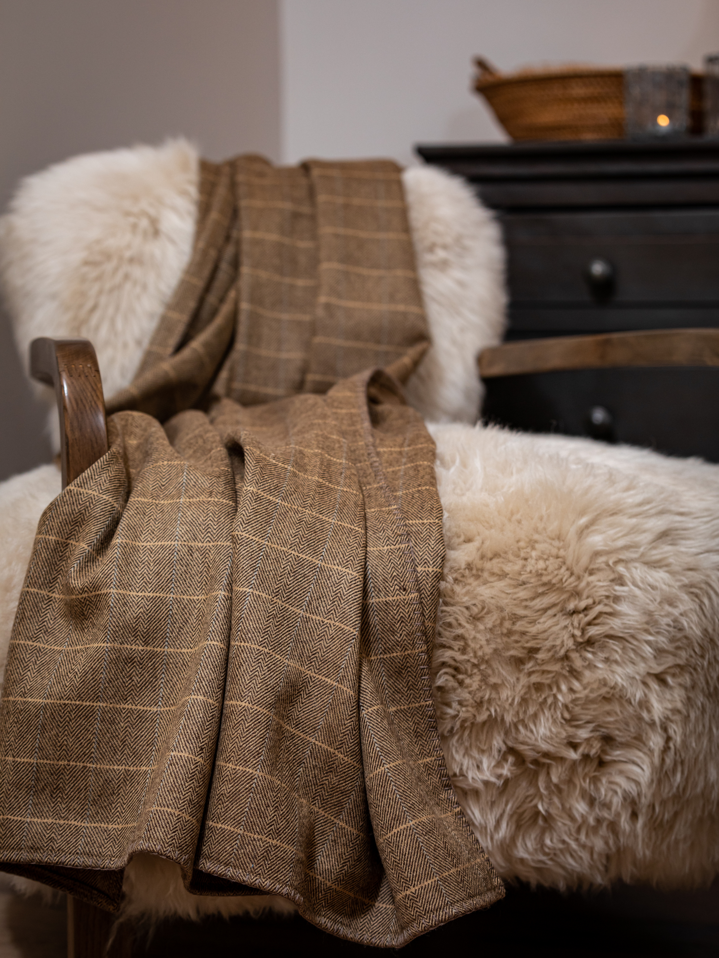 Highlands Sandstone Herringbone Wool Throw