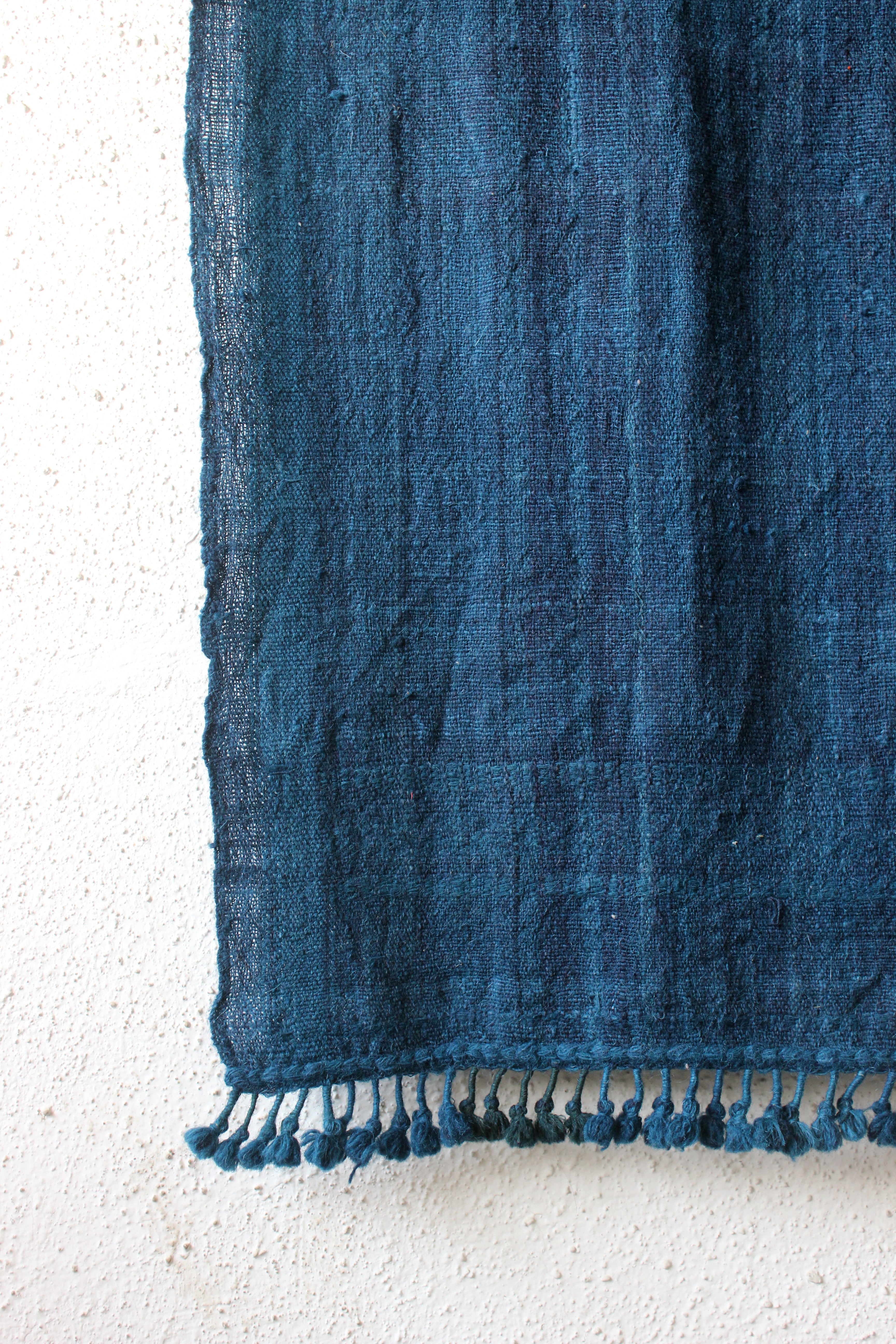 Kutch  Indigo Throw With Pompoms