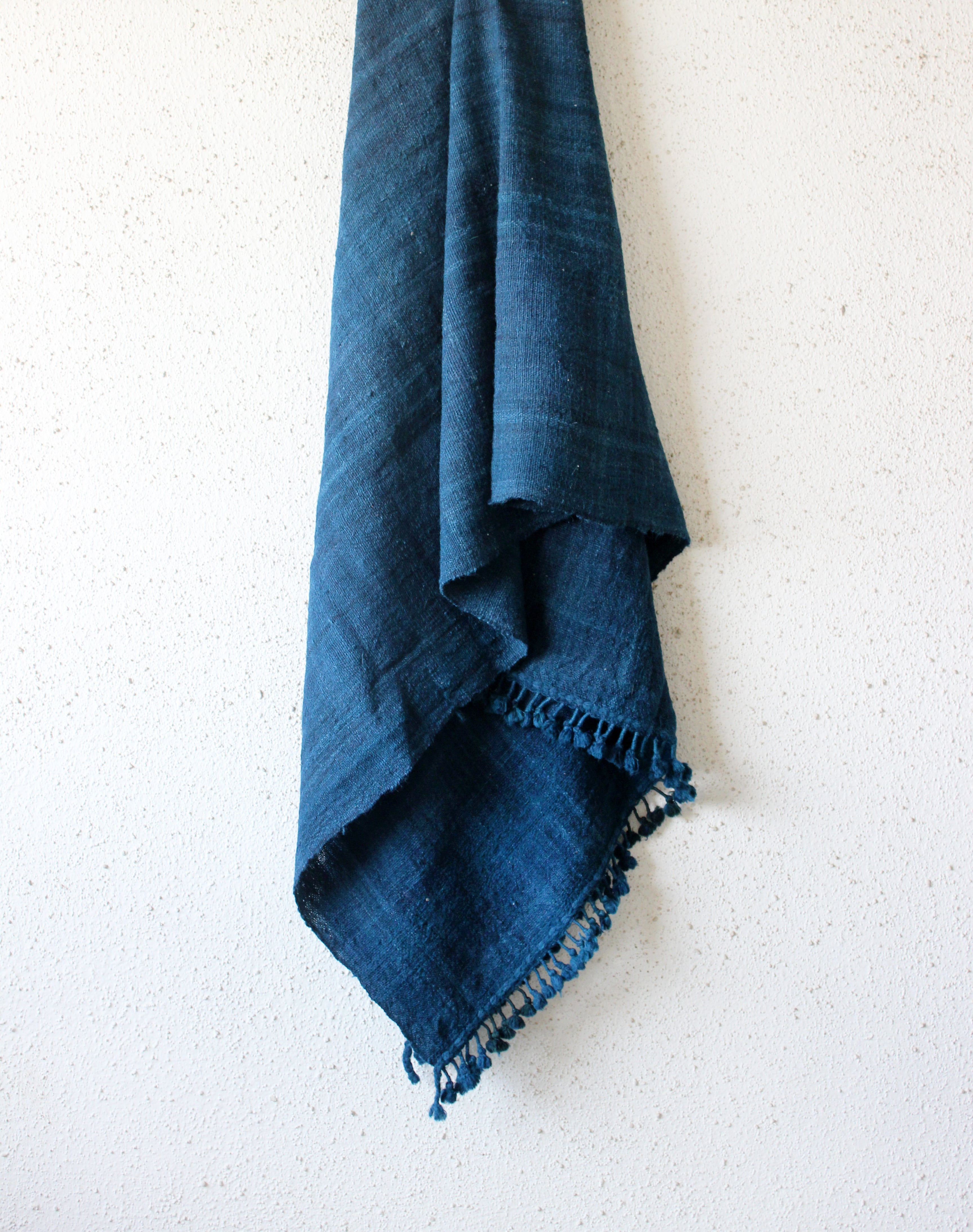 Kutch  Indigo Throw With Pompoms