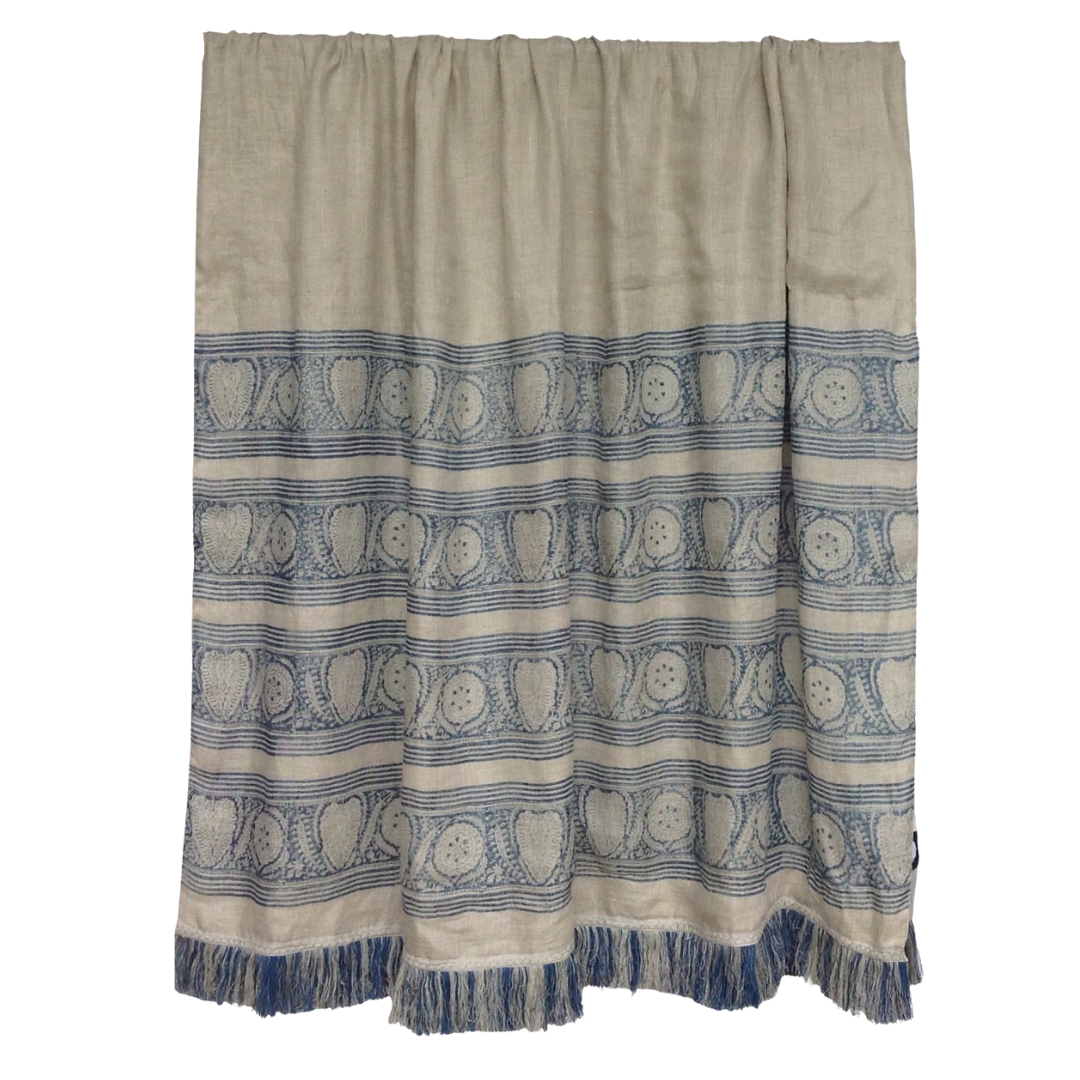 Istanbul Border Indigo Sheer Linen Throw