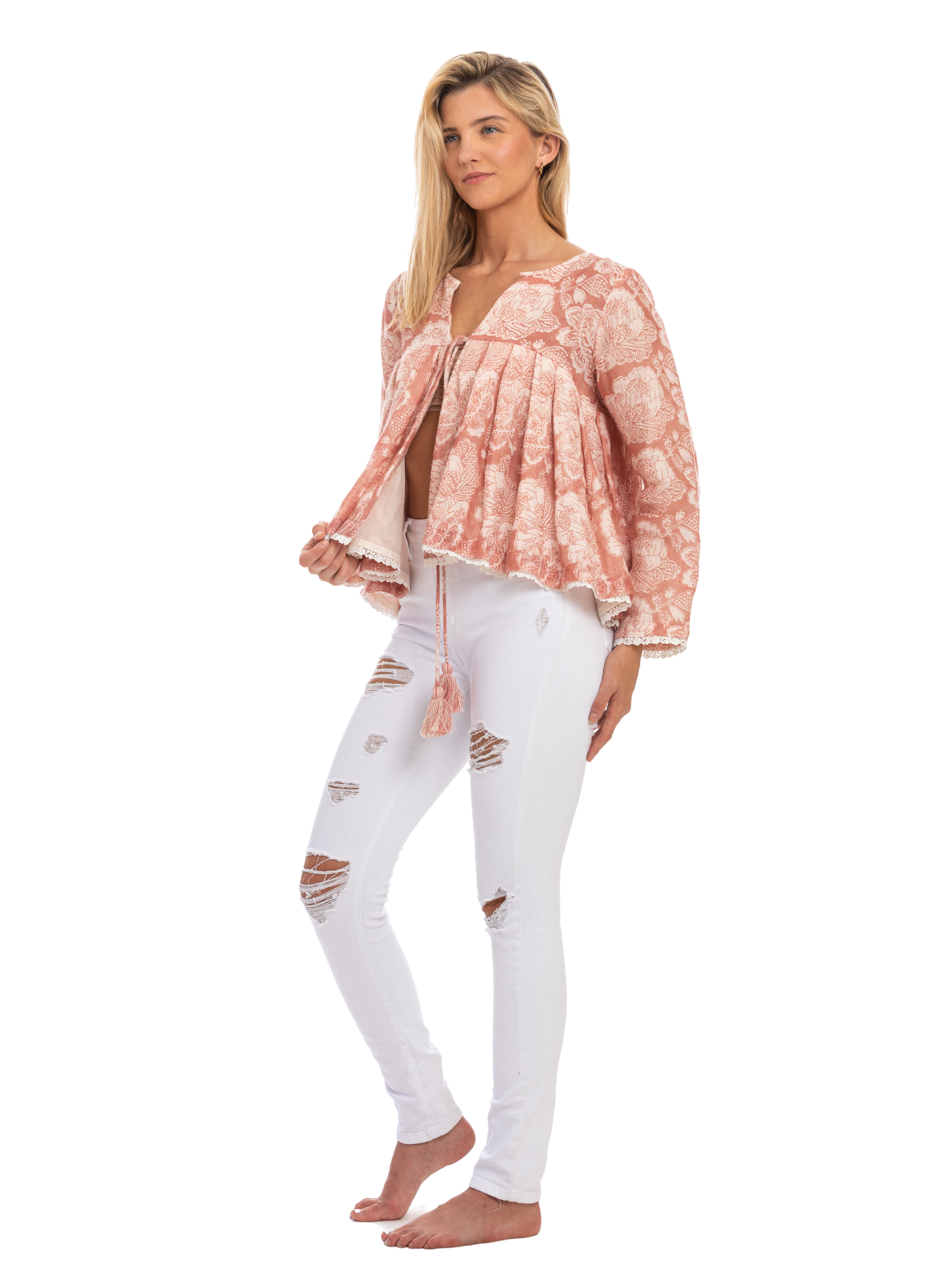 Junoon Blush Pink Sheer Linen Jacket