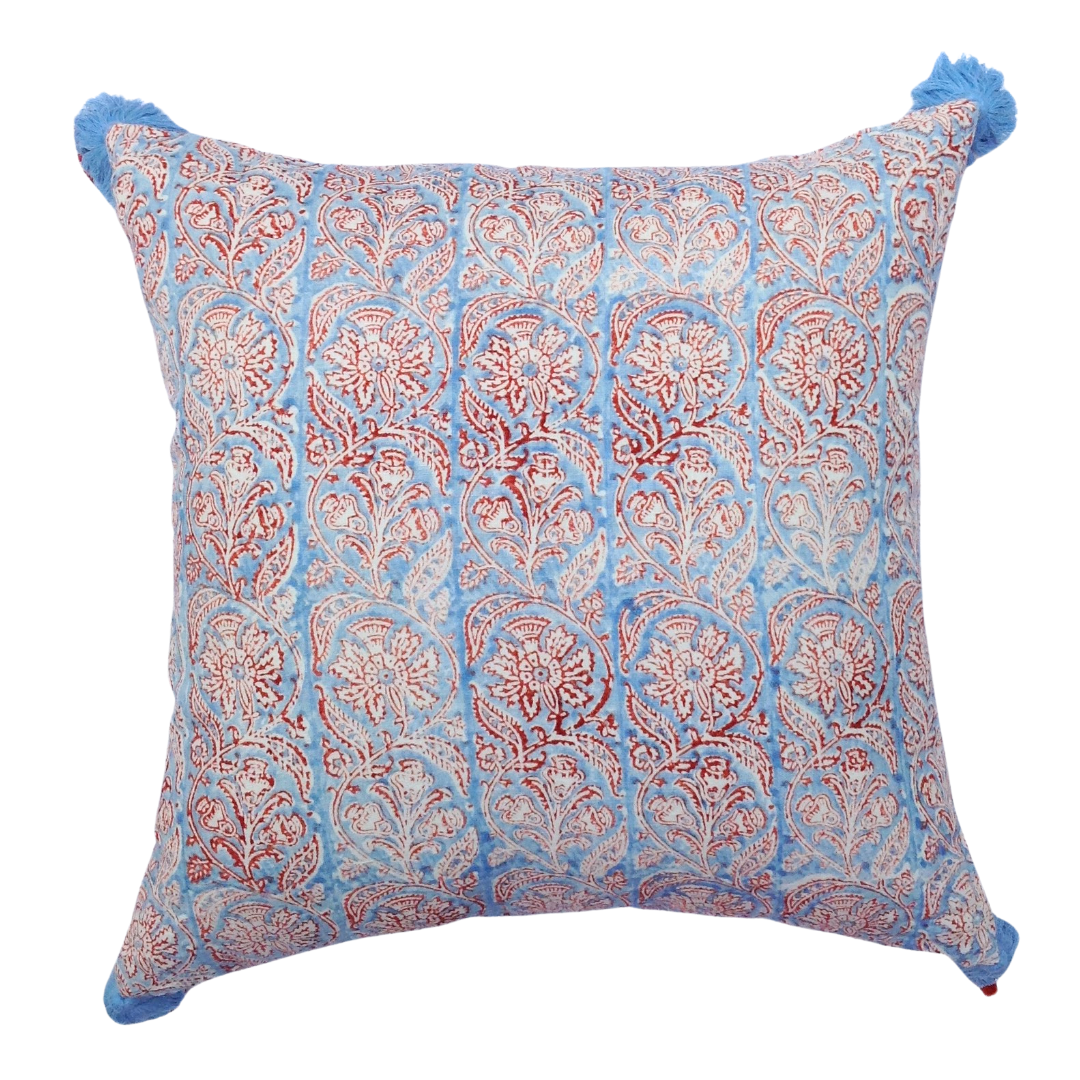 Madurai Cornflower Blue/Brick Red Pillow Cover