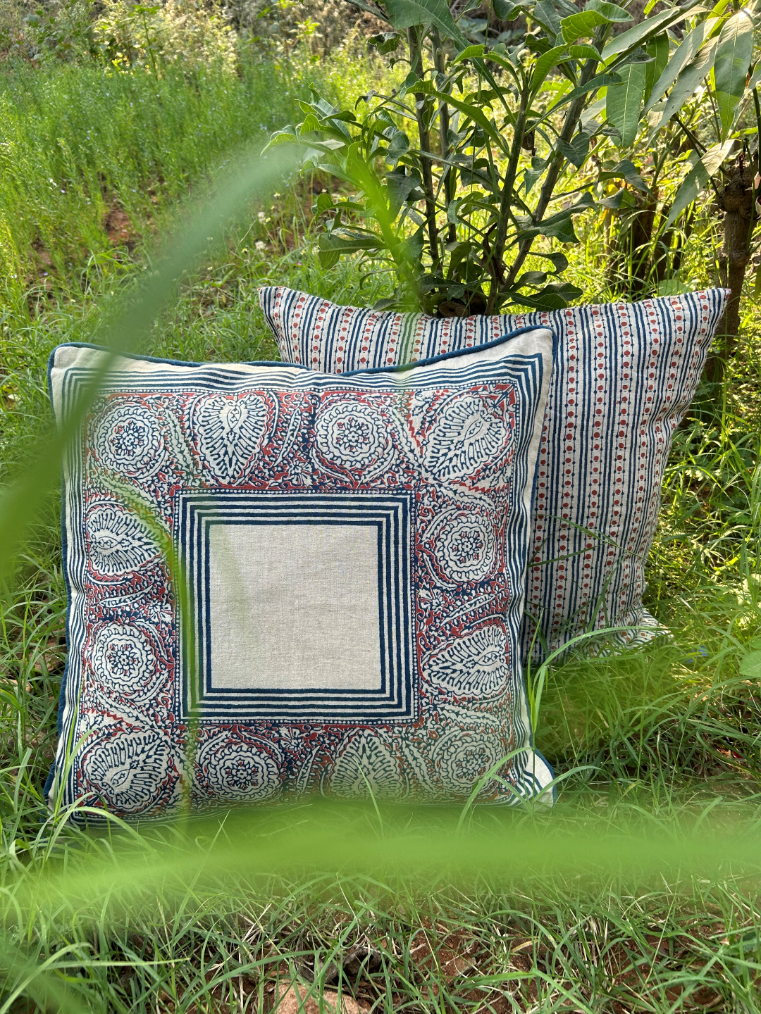 Istanbul Border Indigo/Brick Red Decorative Pillow Cover