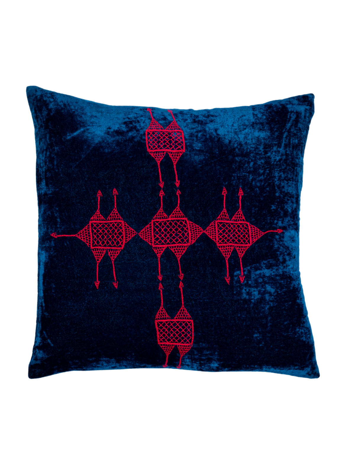 Rufia Indigo Embroidered Velvet Pillow Cover