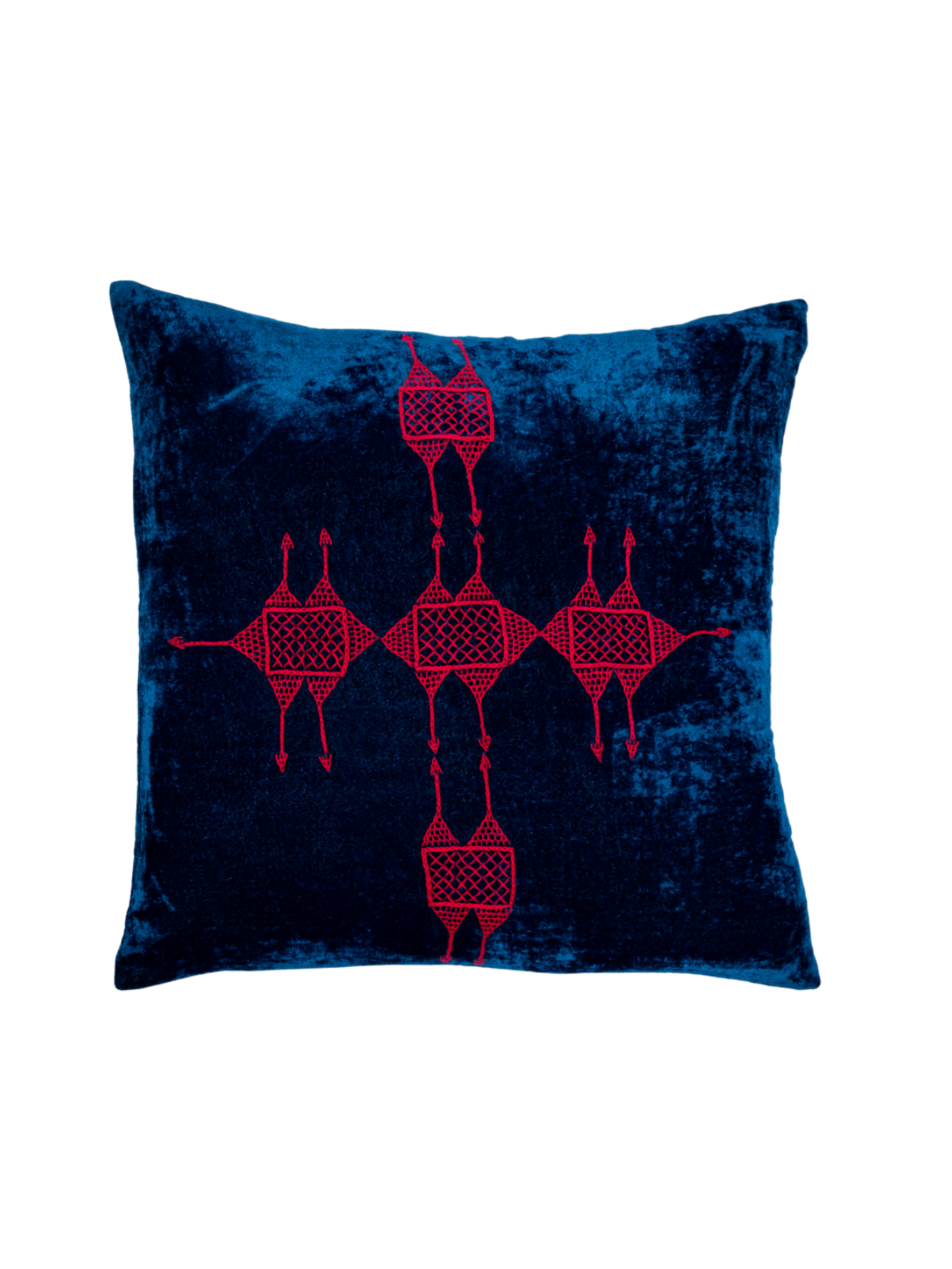 Rufia Indigo Embroidered Velvet Pillow Cover