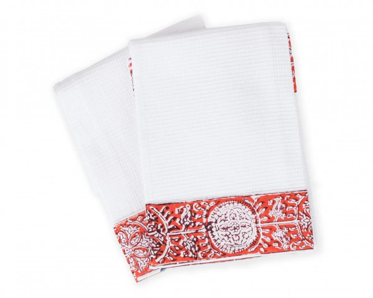 Waffle Hand Towel Set In Orange Suzani